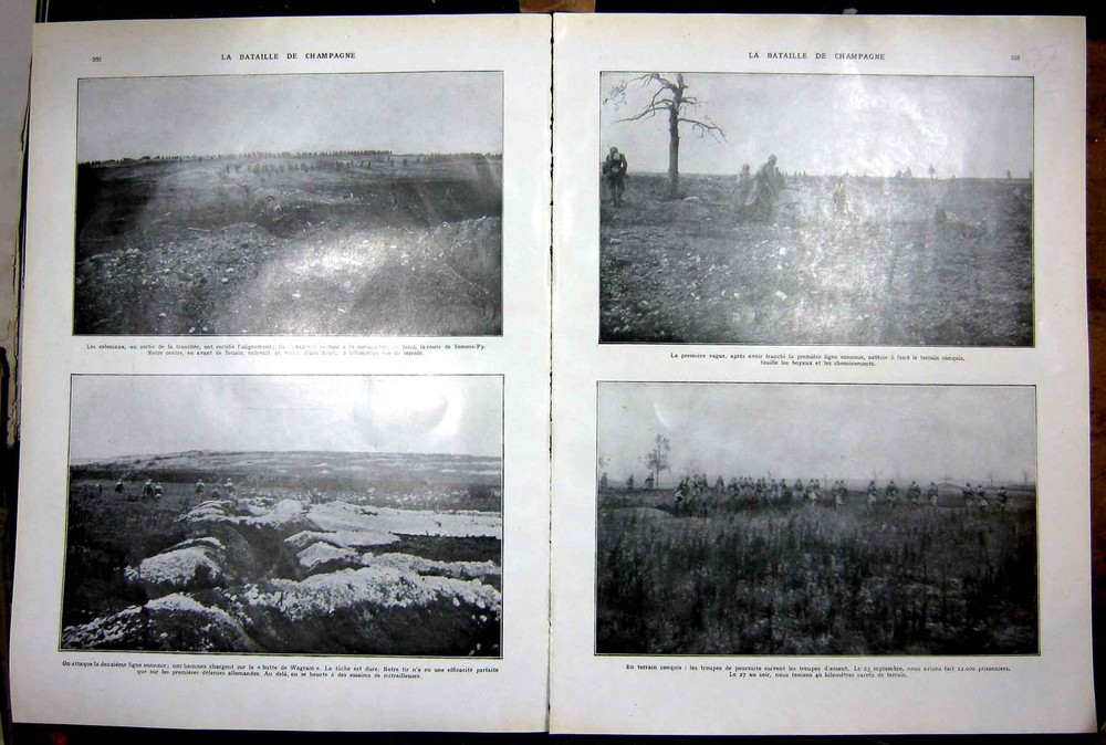 Old Vintage Print Champagne Battle-Field Troops Artilery Ww1 French 1927