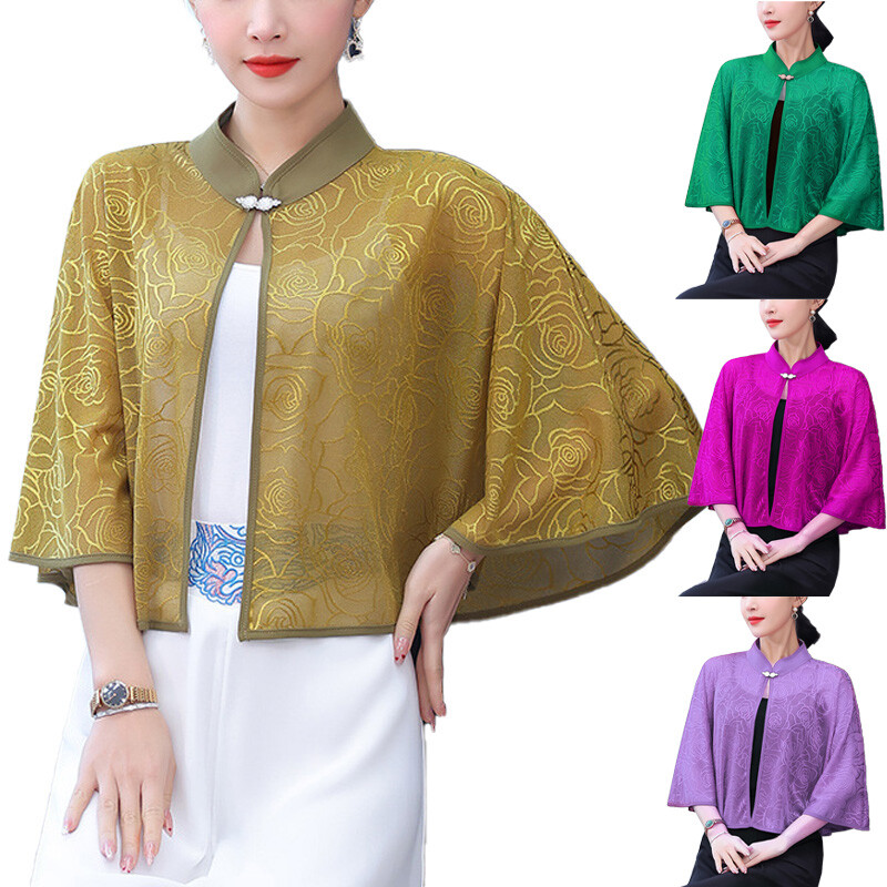 Elegant Chiffon Summer Retro Capelet Shrug Bolero Cardigan for Women