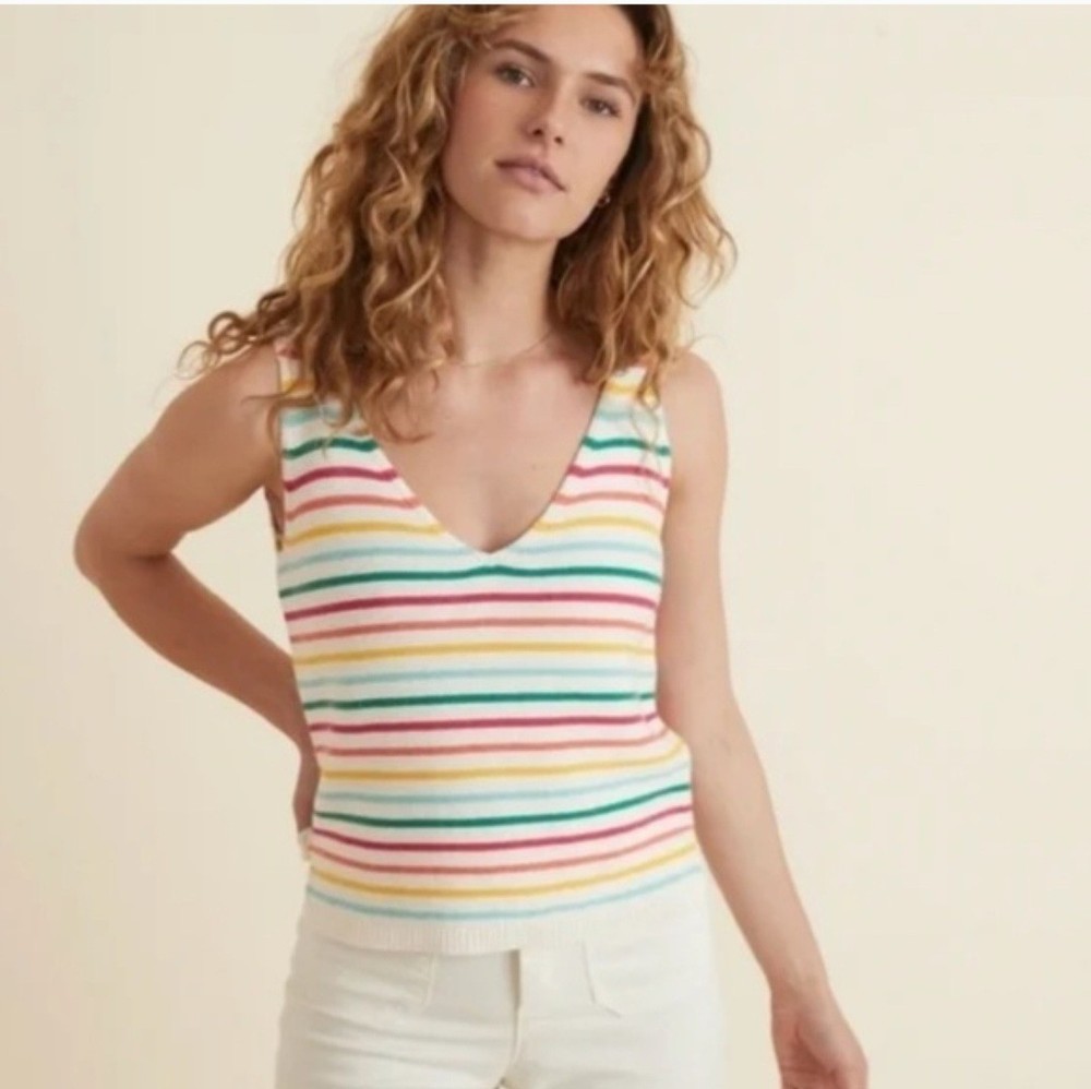 Marine Layer Finley Sweater Tank In Oat Multi Stripe Sleeveless Size XL