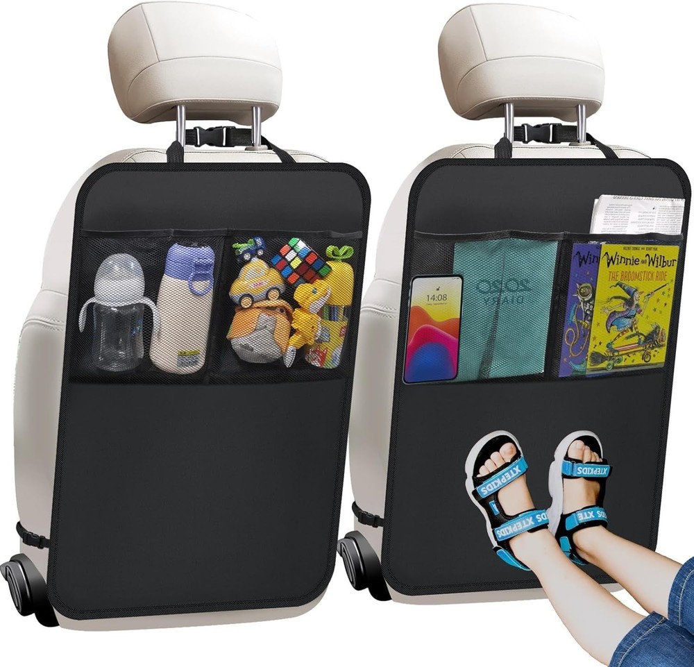 Kick Mats with Organizer - 2 Pack Backseat Protector Seat Covers for Your Car, S