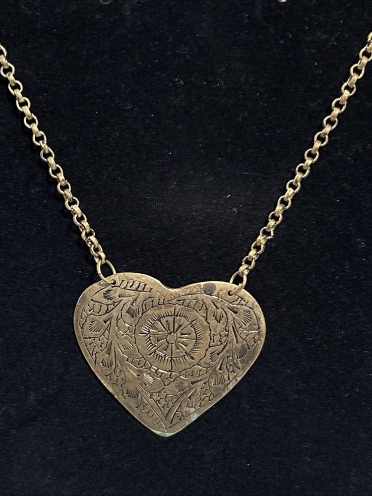 Copper Brass Silver-Tone Large Heart 1970s 3.5