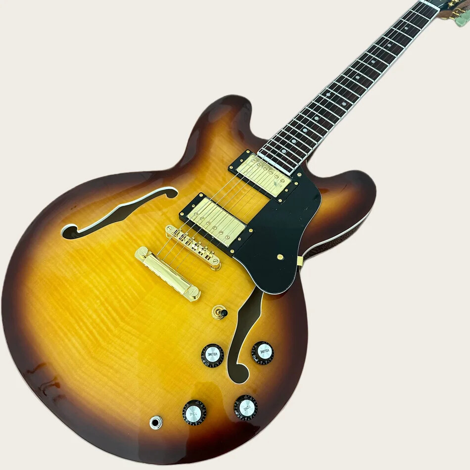 Hollow Body Electric Guitar with Gold Hardware - High Quality & Free Delivery