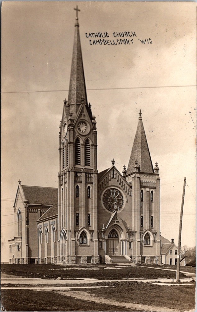 Campbellsport Wisconsin View of the Catholic Church Religion Parish 1911   23390