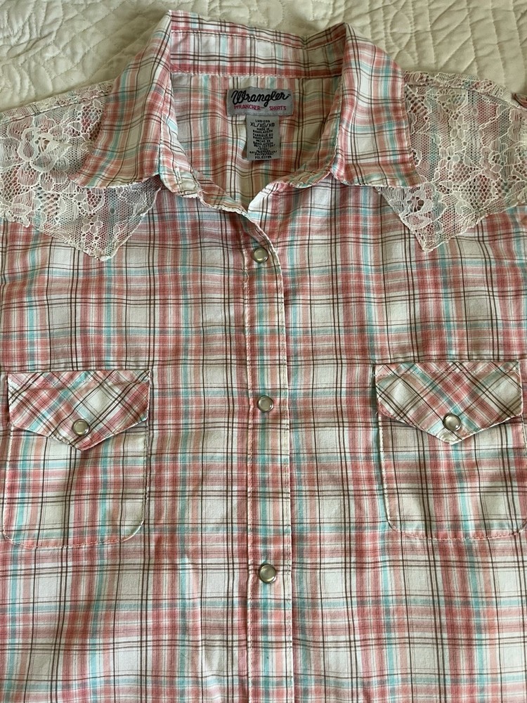 Women’s Wrangler Wrancher Western SS Shirt Roll Sleeve White Pearl Snap XL