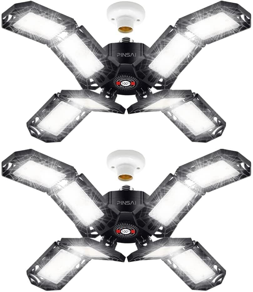 2 Pack LED Garage Light,Super Bright Screw in E26/E27 Ceiling 200W 2PC, Black