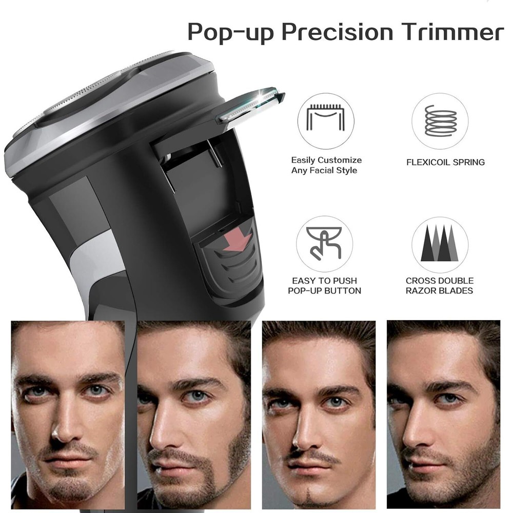Corded and Cordless Rotary Shaver for Men with Pop Up Trimmer Electric Razor