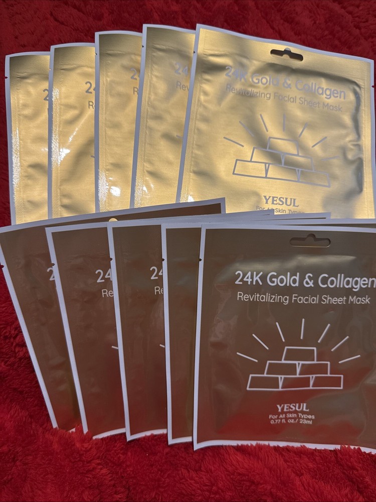 Yeşul 24k Gold Collagen Facial Masks 10pcs Anti-Aging Skincare