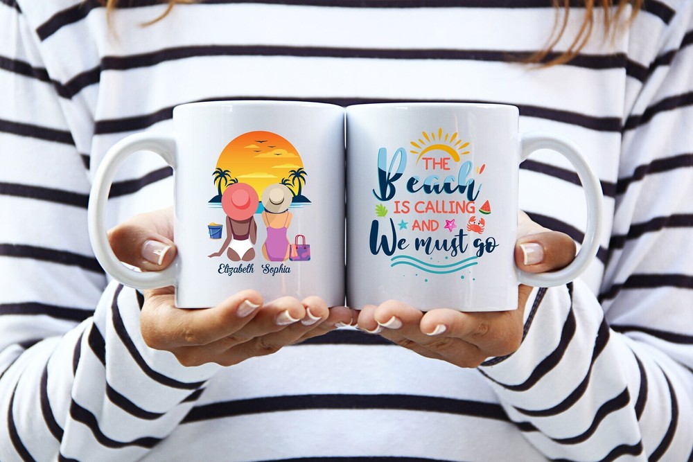 Personalized Best Friend Beach Sunset Mug Summer Vacation Cup Beach Vibes Bestie