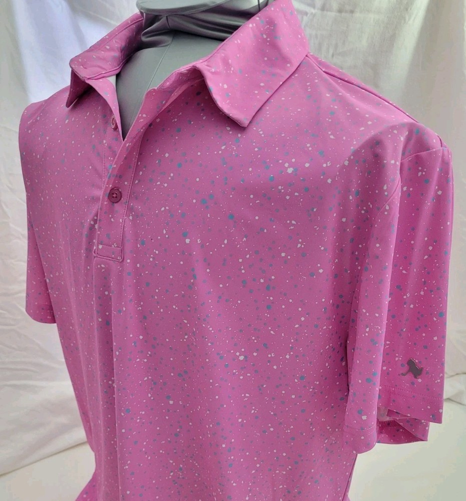 Birdie Bound Mens 2XL XXL Pink Abstract Short Sleeve Polo Shirt Stretch Logo