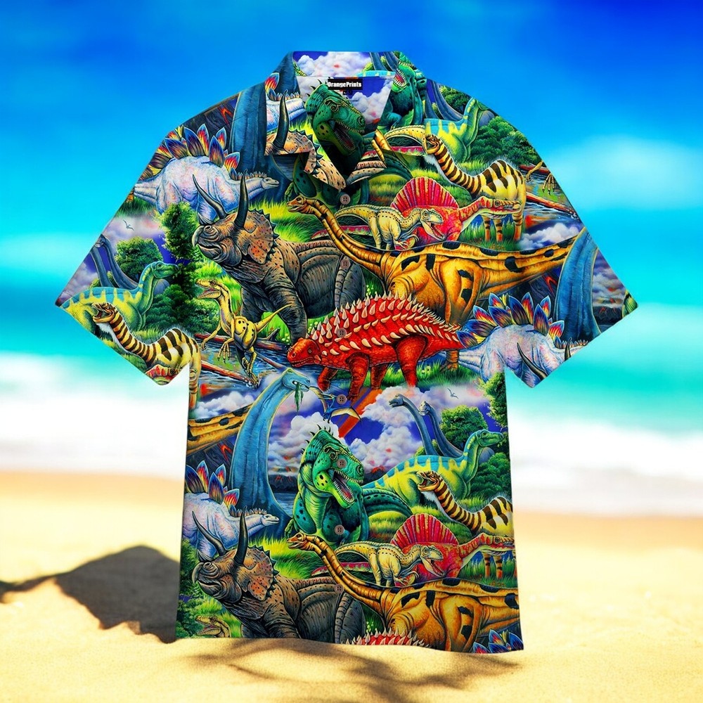 Aloha Dinosaur Hawaiian Shirt Men’s Summer Style US Size New Design