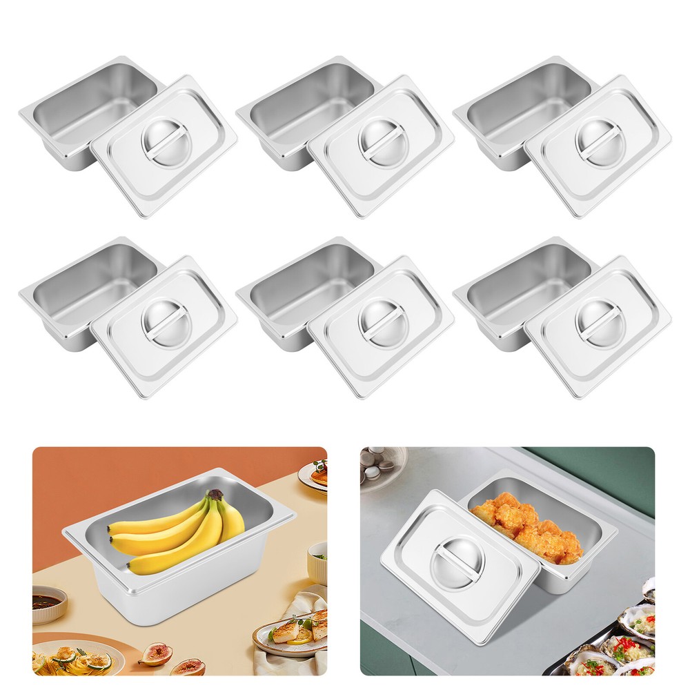 6pcs Stainless Steel Trays With Lids, Food Storage Containers Stackable Pans 4L