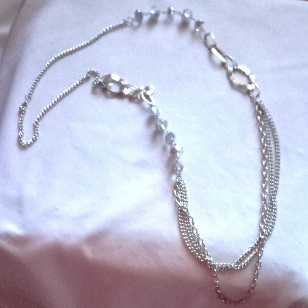 Silver Tone Multistrand Beaded Necklace for Women 40 Inches Free Shipping  
