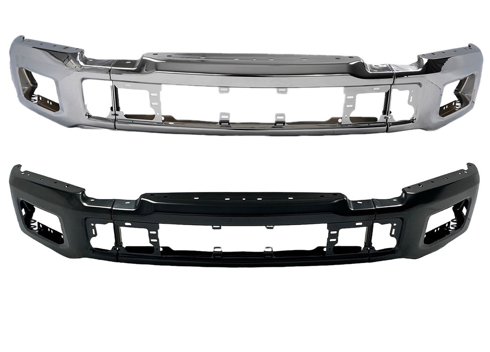 For 18-20 Ford F-150 Steel Front Bumper Face Bar w/ Fog Light Hole Black/Chrome
