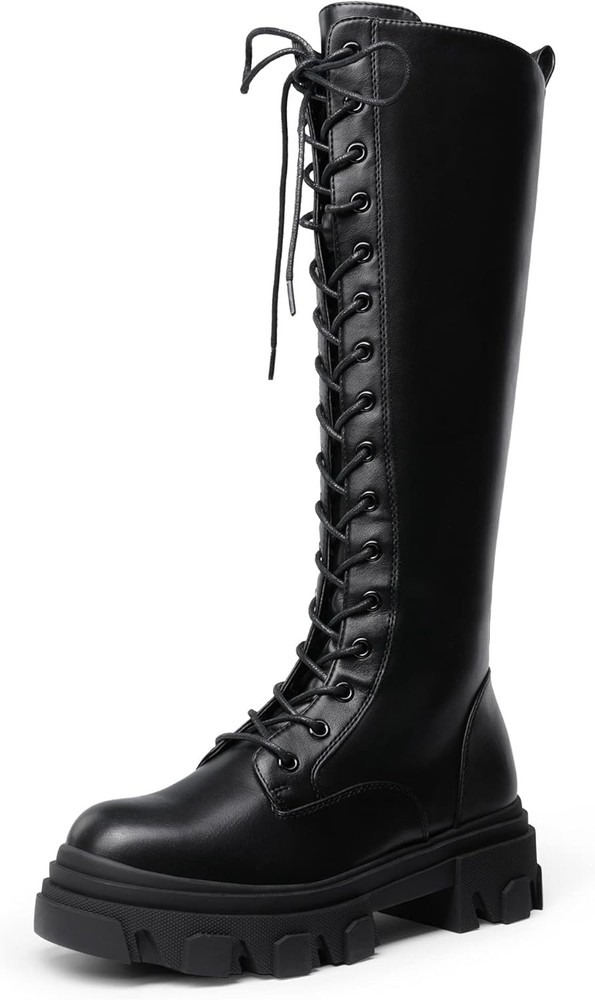 Dream Pairs Women’s Knee-High Combat Chunky Platform Lace-Up Boots