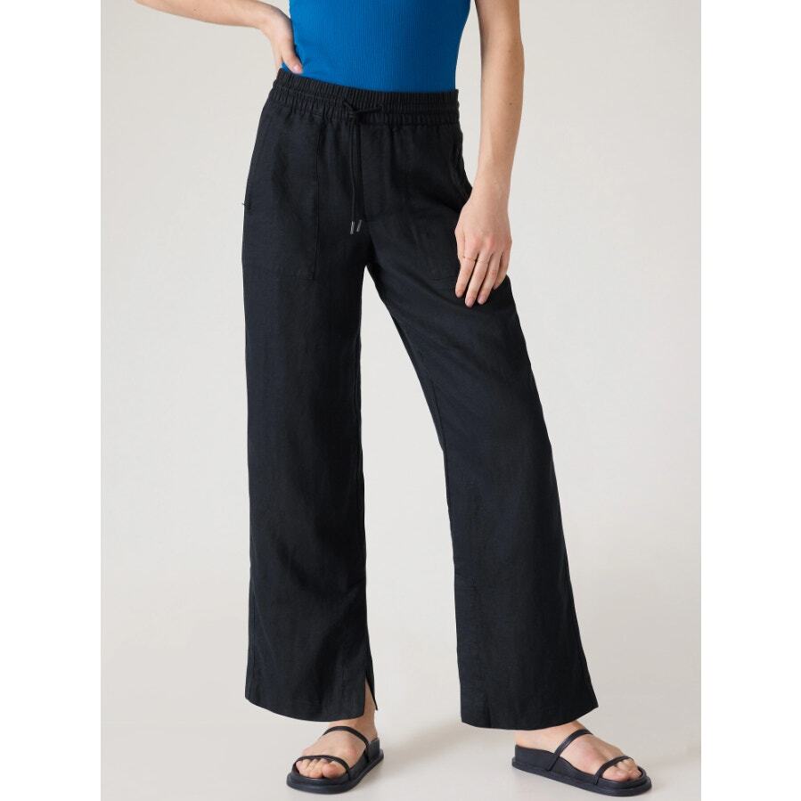 Athleta Women size 2 Petite Black 100% Linen Retreat Wide Leg Lightweight Pants