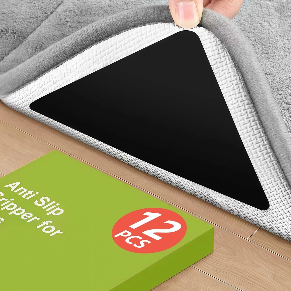 12 Pcs Rug Tape, Non Slip Carpet Tape for Hardwood Floors, 12, Black