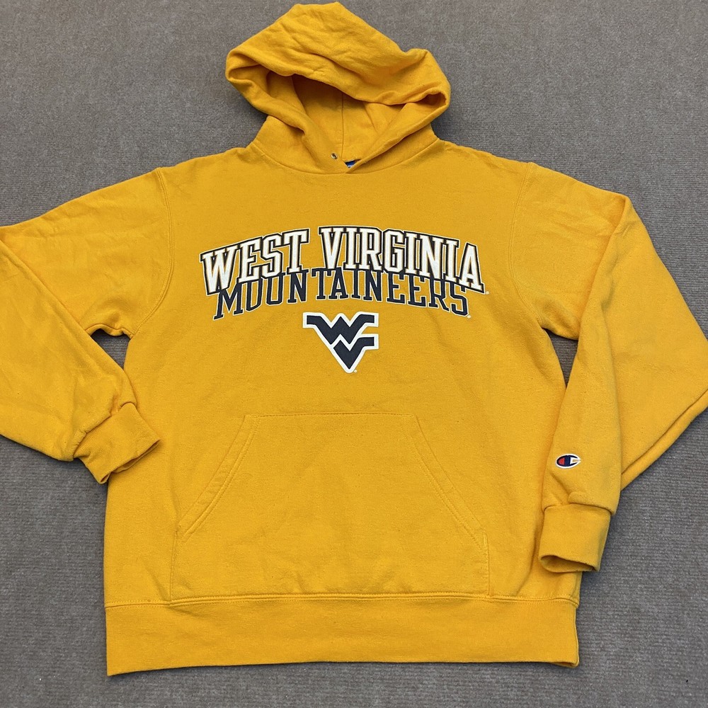 West Virginia Champion Eco Hoodie Mens Small Yellow Sweatshirt