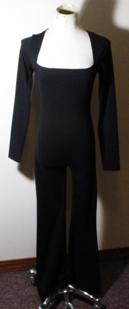 Women's QINSEN Black Full Body Long Sleeve Flared Body Suit Size L NWT
