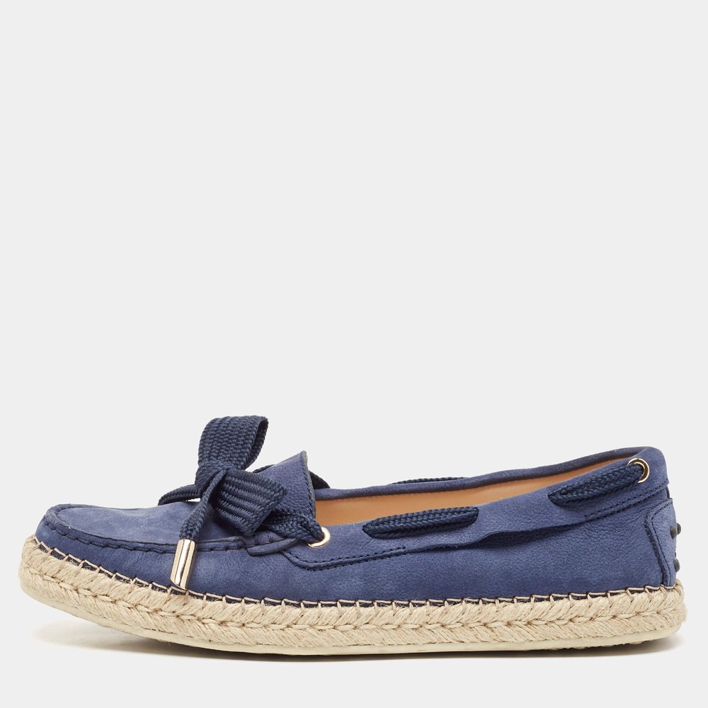 Tods Blue Suede Slip On Espadrille Loafers Size 39