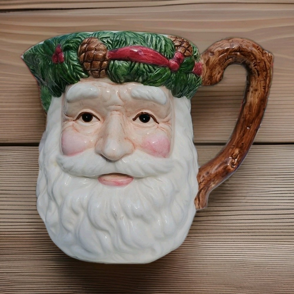 Nantucket Vintage Ceramic 8” Pitcher Santa Father Christmas Large