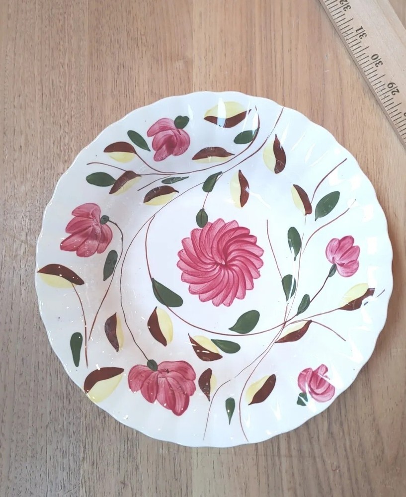 Vintage Blue Ridge Hand Painted Ceramic Serving Bowl Pink Green Floral 2754