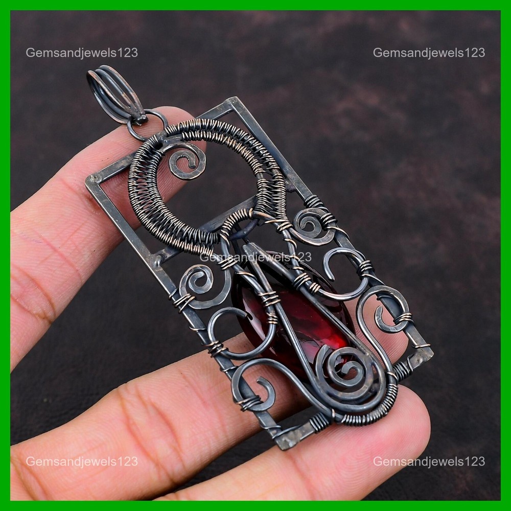 Mother's Day Copper Oval Fire Labradorite Wire Wrapped Pendant Gift-image