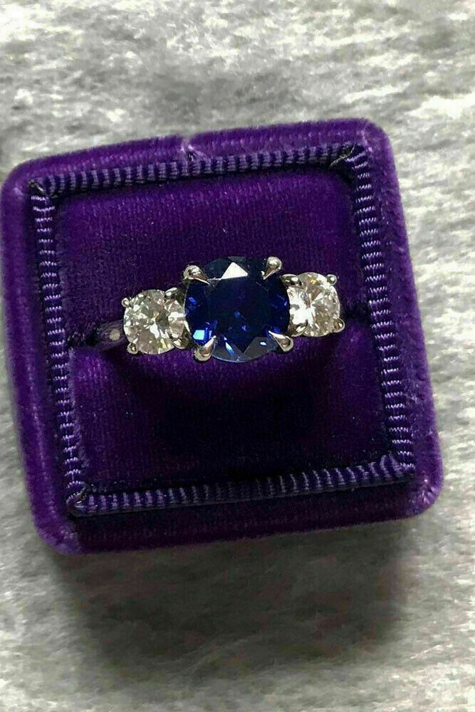 2.50 Ct Natural Round Sapphire Diamond Wedding Ring 14K Solid White Gold Size 7