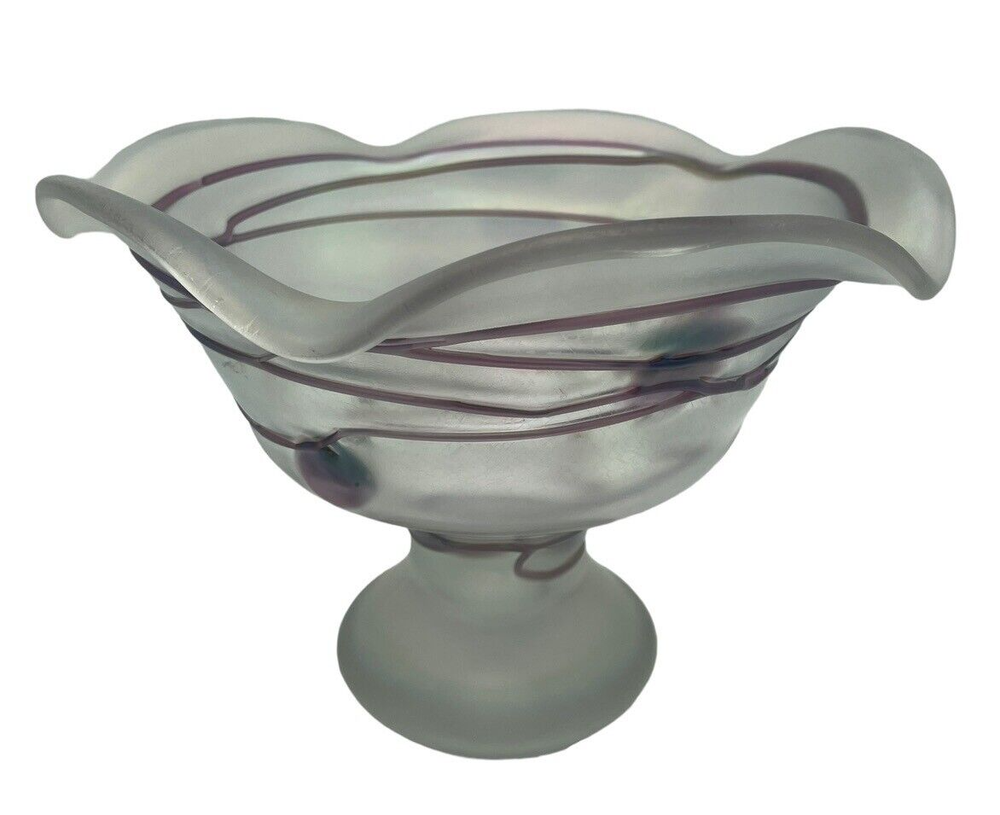 Loetz Signed Onion Skin Iridescent Art Glass Compote Bowl