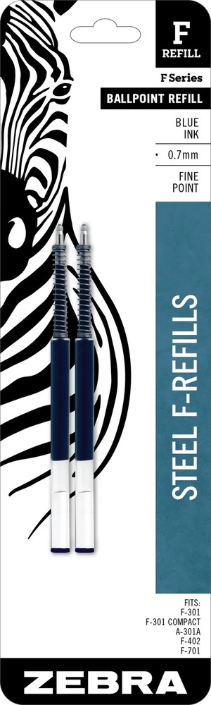 F-Series Ballpoint Stainless Steel Pen Refill Fine Point 0.7mm Blue Ink 2-Count