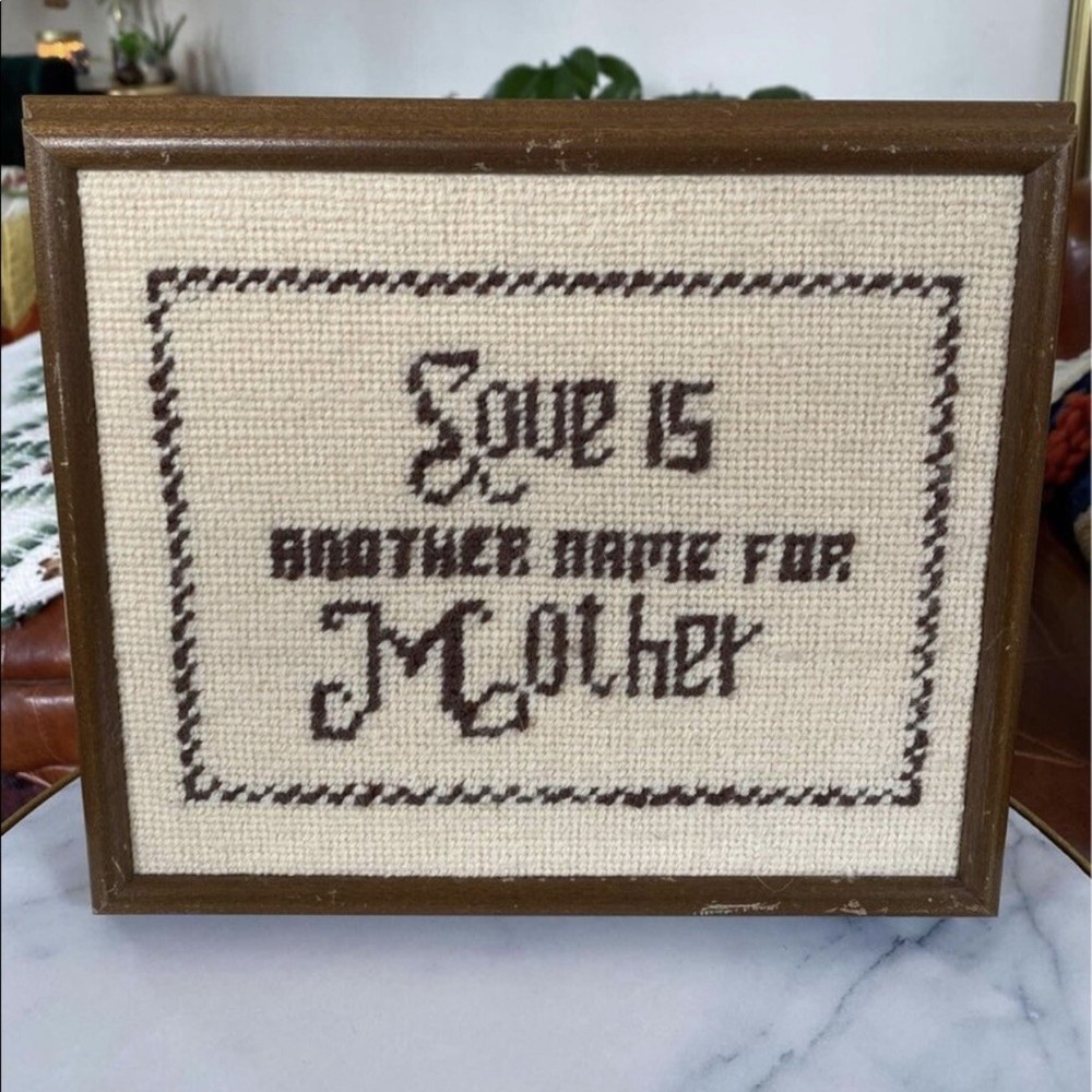 Vintage Wood Framed Needlepoint Mother's Day Sign - Love Is Another Name For Mom-image