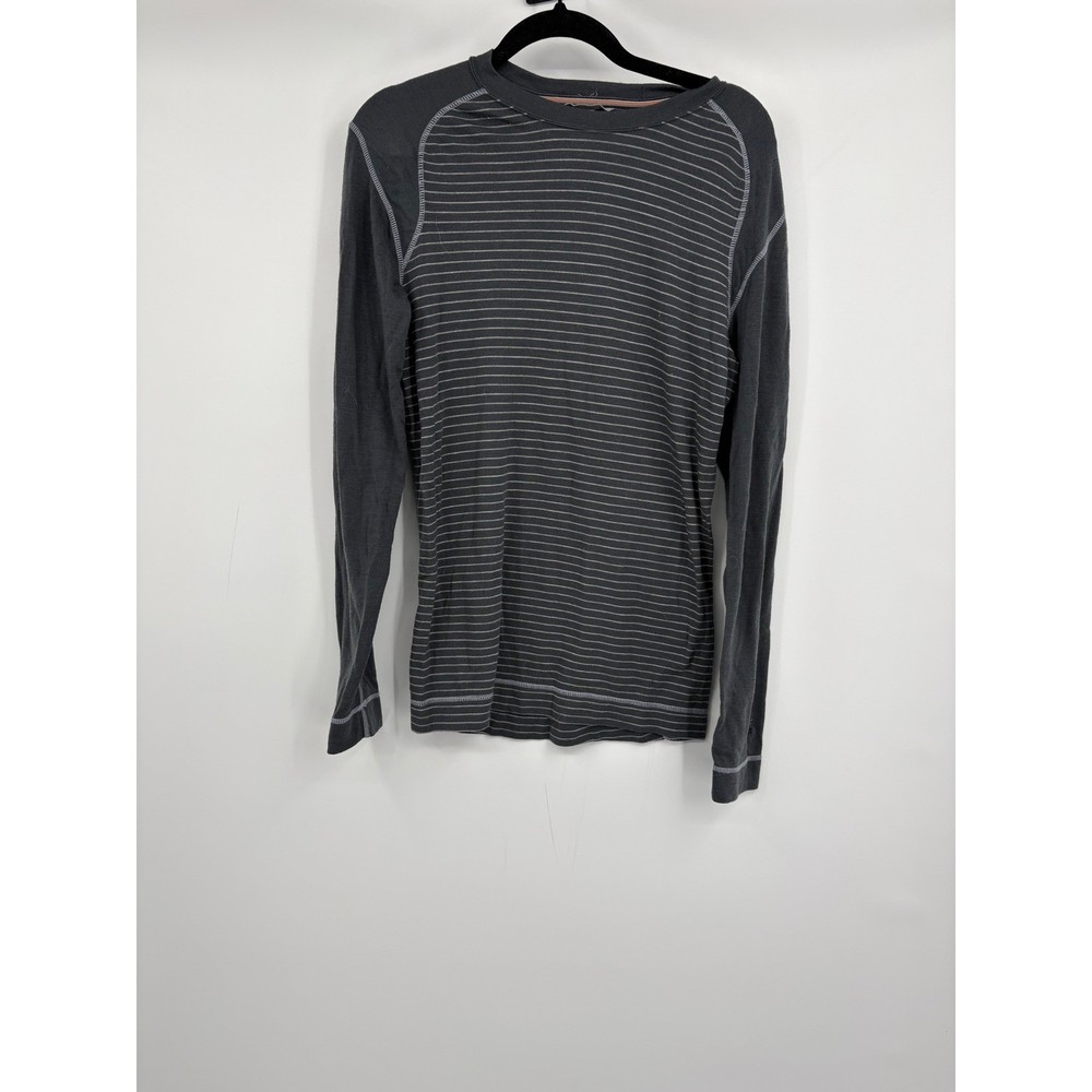 Smartwool Mens Small Merino Wool Striped Base Layer Long Sleeve Shirt Gray