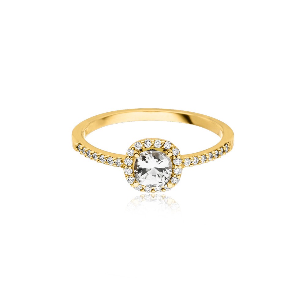 14K Yellow Gold Cushion Cut Moissanite Halo Engagement Ring