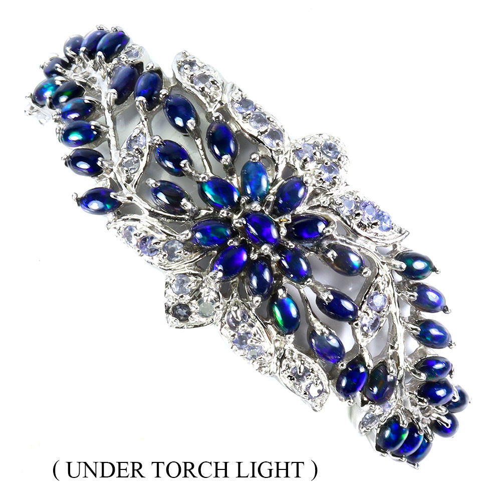 Valentine 925 Silver Bangle Oval Black Opal Tanzanite Natural Gemstone Jewelry