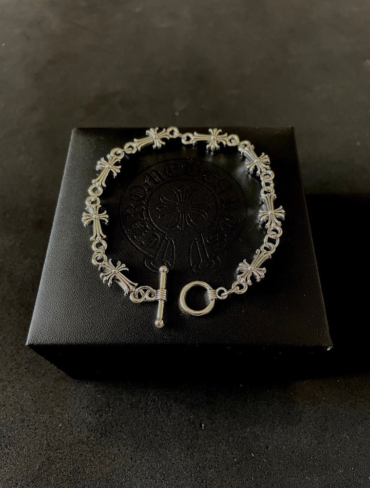 Edgy Chrome Punk Bracelet - Silver Cross Design