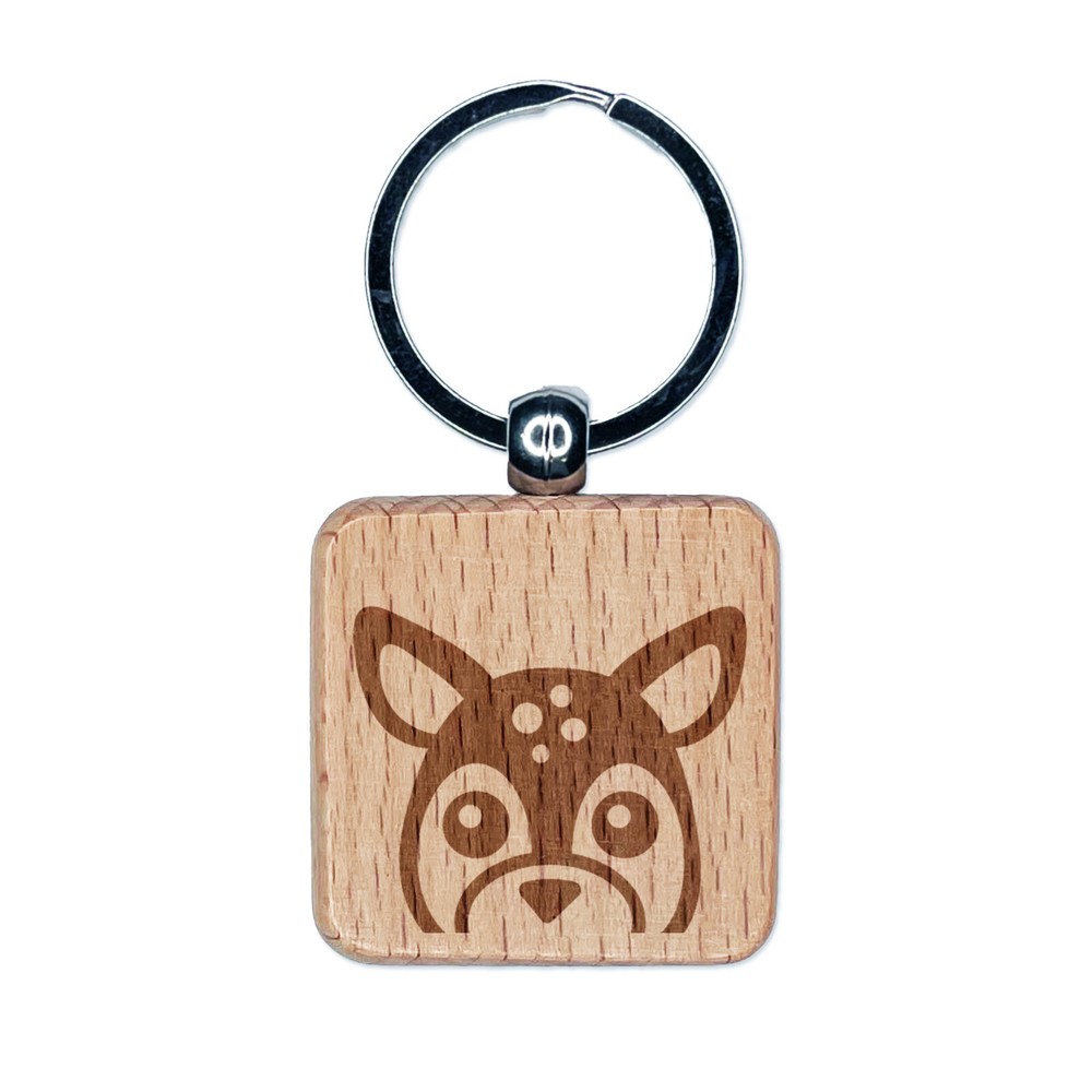 Peeking Deer Engraved Wood Square Keychain Tag Charm