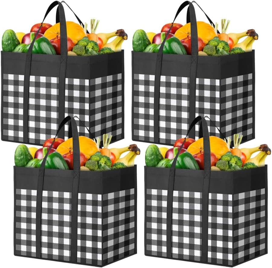 WOWBOX Reusable Grocery Bags,4-Pack, Foldable Reusable Shopping Tote Bags Bulk w