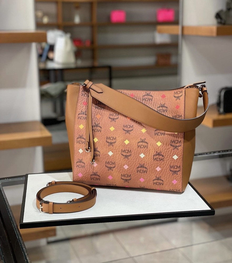 MCM Medium Klara Monogram Leather Hobo Bag Brand NEW W/TAGS! Cognac+Dust $850