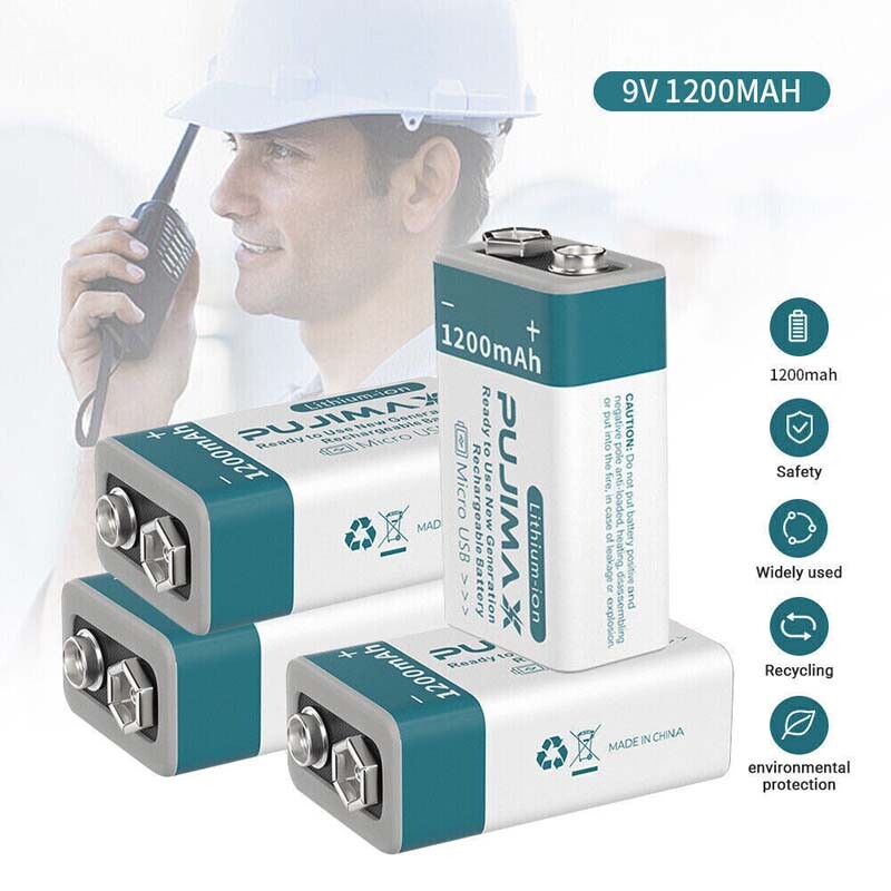 9V 9 Volt Li-ion USB Rechargeable Batteries 1200MAH Ion Battery Pack Lot USA