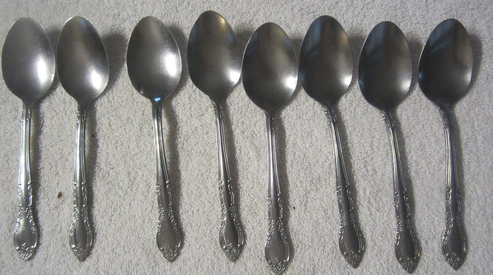 8 piece UT143 Utica floral flatware soup spoon set,stainless steel VTG