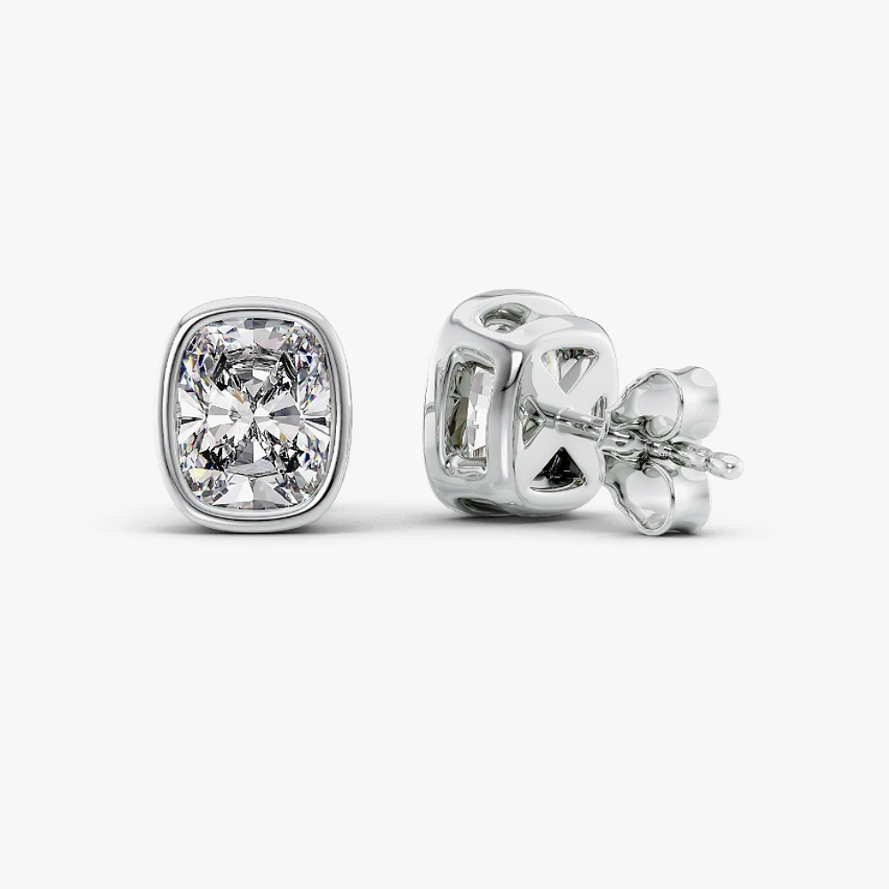 IGI 2.00 Ct Lab Created Cushion Cut Diamond Stud Earring in Solid 14K White Gold
