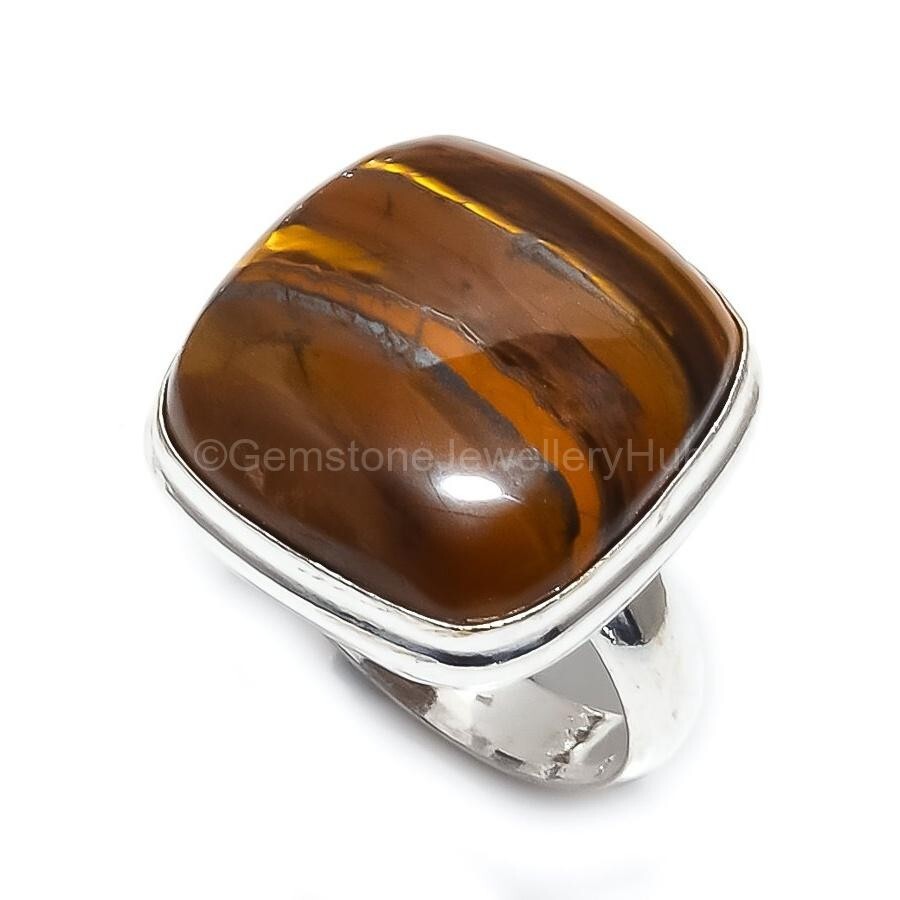 Cyber Monday Sale Tiger Eye Gemstone Sterling Silver Statement Boho Ring Size 8-image
