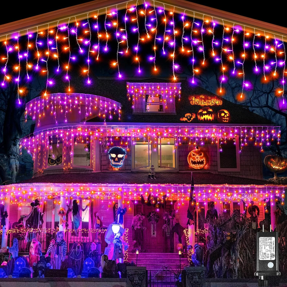 99Ft Halloween Icicle Lights Outdoor - 1216 LED Hanging String with 120 Drops 8