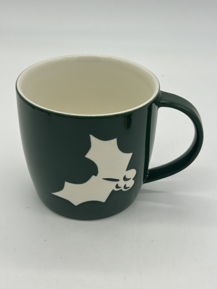Starbucks Green Holly Embossed Christmas Coffee Mug 2011 Holiday Edition  
