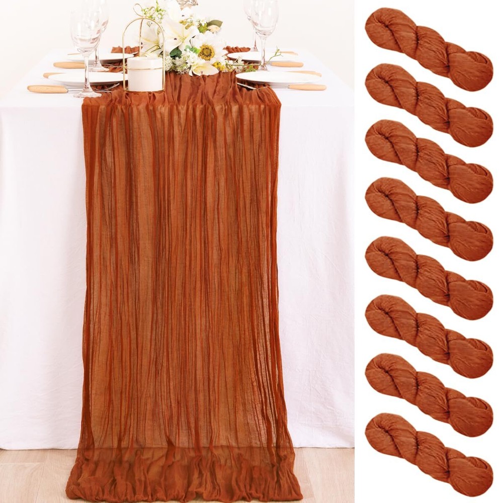 8 Pack Fall Table Runner Thanksgiving Terracotta Cheesecloth Table Runner 10f...