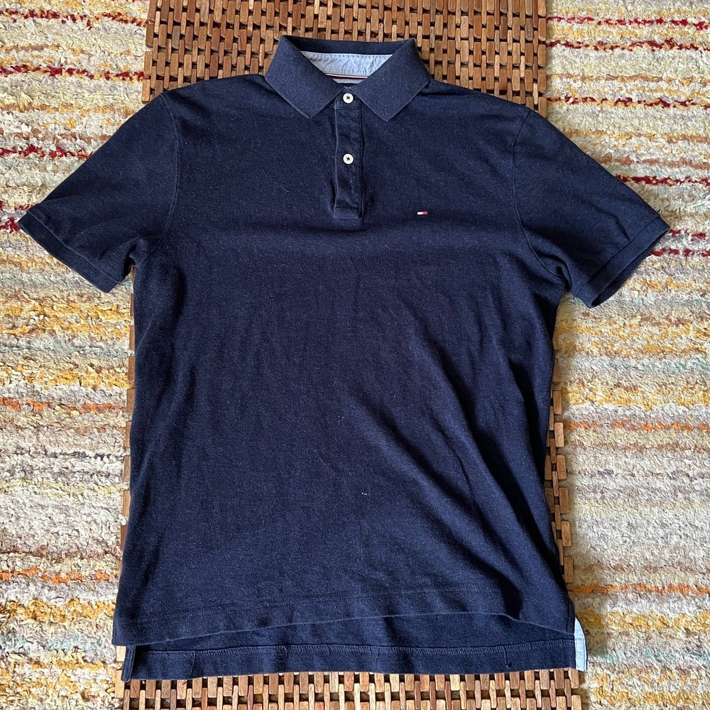 Tommy Hilfiger Pique Polo Golf Shirt Short Sleeve Navy Blue Men's Size Small S
