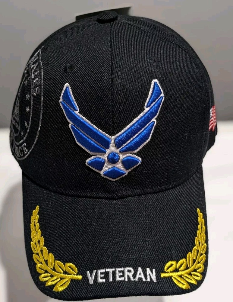 Officially Licensed US Air Force USAF Wing Veteran Strapback Cap Hat Black