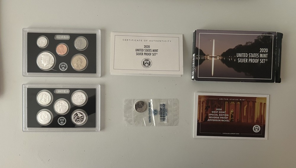 2020 US Mint Silver Proof set 10 coins + W reverse Proof Nickel COA in Box