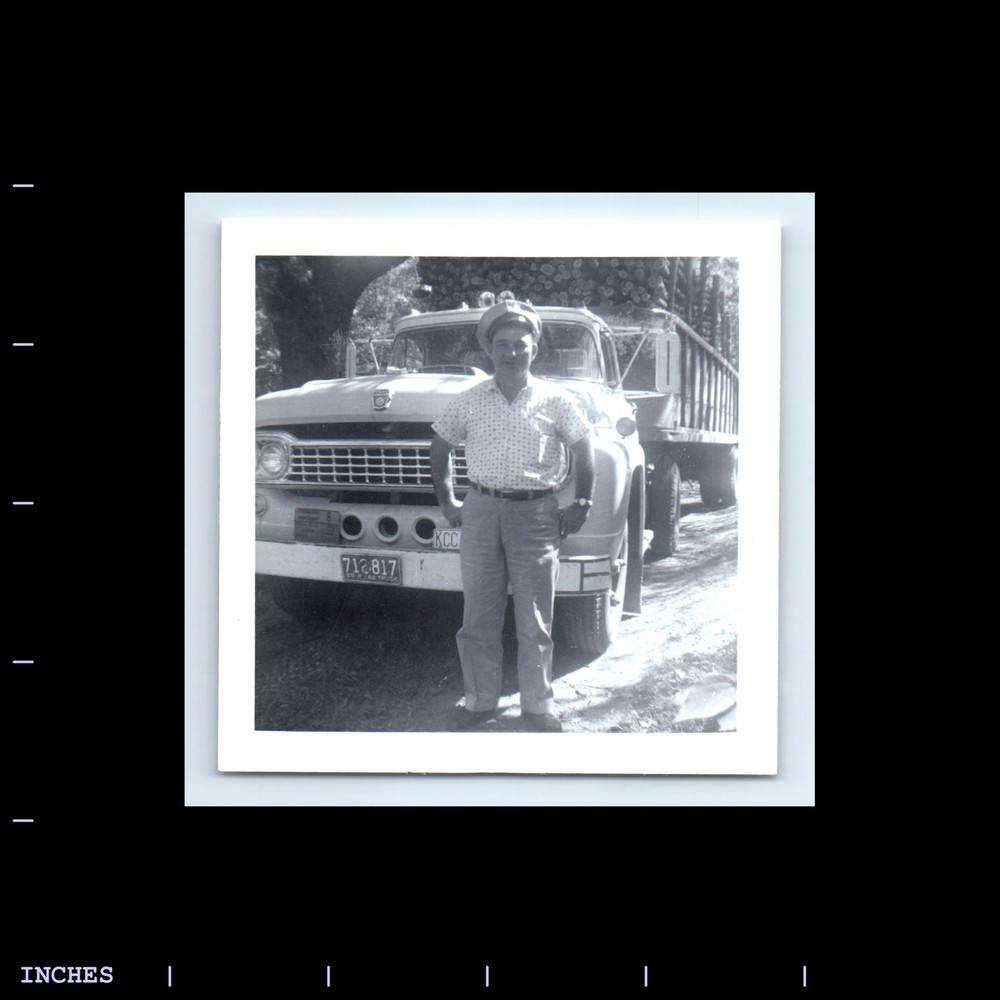 Vintage Square Photo MAN BY FORD LOGGING TRUCK