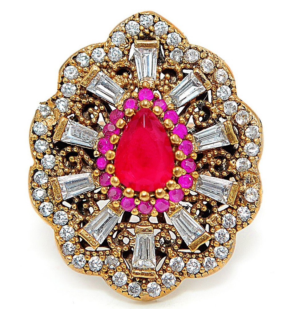 3CT Ruby Ottoman Empire Ring in 925 Sterling Silver Size 8 H3-9