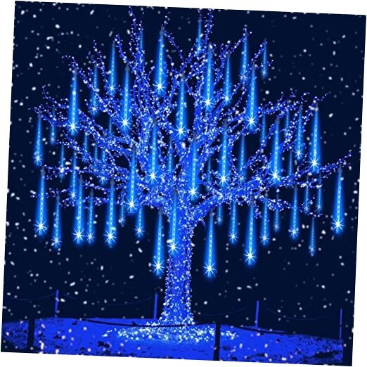 LED Meteor Shower Christmas Lights Outdoor 26.9ft Blue 8-Tube Strand